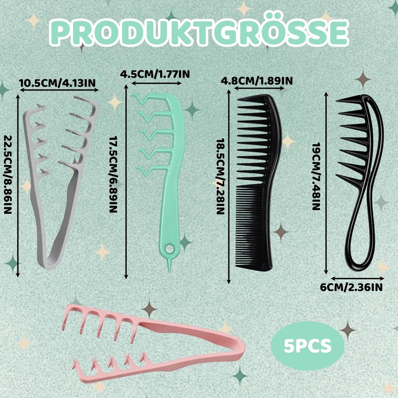 5 Piece Comb Set, Texture Comb, Curl Comb for Thick