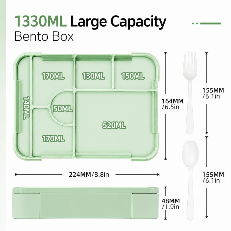 45 oz Leakproof Bento Lunch Box for Adults, Microwave Safe