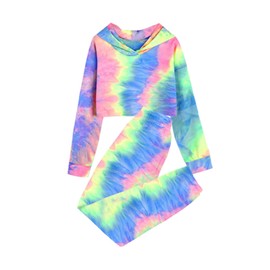 Meikulo Girls Crop Tops Hoodies Kids Tie Dye Tracksuits Workout Tops Pants Set Sweatshirts Long Jogger Sweatpants 2 Piece Outfits Sweatsuit 11-12 Years