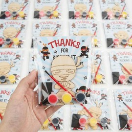 24 Set Ninja Party Favors - with Magnets Diamond Stickers Glitter Glue Pens - Karate Party Favors for Kids - Non-Toxic DIY Wooden Ninja Paint Crafts - Goodie Bags Gifts Prizes for Kids Boys Toddler