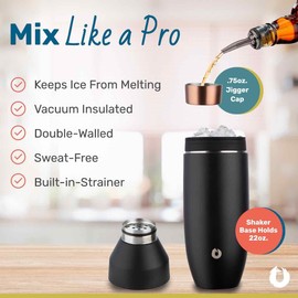SNOWFOX Premium Vacuum Insulated Stainless Steel 22oz Cocktail Shaker and 4 Martini Glass Set-Home Bar Accessories-Elegant Drink Mixer-Leak-Proof Lid With Jigger & Built-In Strainer-Black/Gold