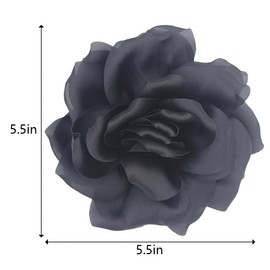 Large Dainty Satin Fabric Peony Flower Brooch Pins for Women Vintage Elegant Flower Brooch Hair Clip Pins Wedding Party Dance Dress Clothes Accessories (Black)