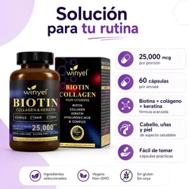 Colágeno Biotina Keratina Sin Gluten 60 Caps                                                                                                          