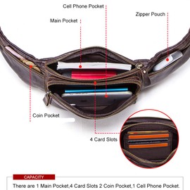 Belt Bags Men Genuine Leather Bag Waist Bag Bum Bag Multifunctional Waist Bag with Zip Suitable, Coffee3