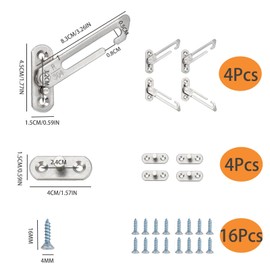 2 Pairs of Window Restrictors Locks, Window Restrictor Hook, Stainless Steel Child Lock Restrictor Safety Catch, Window Locks, Right Handed and Left Handed, with Screws