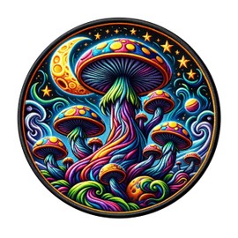 Mushrooms Patch 3" Iron-on Sublimated Applique for Clothing Vest Jacket, Retro Badge, Sew-on Decorative Craft, Planets Cosmos, Vintage, Stars Moon, Hippie, Woodstock Logo, Psychedelic, S29