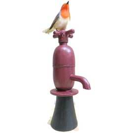 Brave Wings Hand Carved Wooden Bird ~ Chubby Robin Red Breast Bird on Tap 33.5cm High ~ Ornament Sculpture Figurine Statue Unique Table Decoration Home Decor ~ 4912