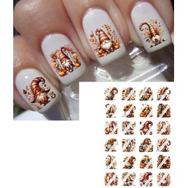 Gnomes Fall Fun Nail Art Decals- Waterslide Nail Decals (Adult 0.4" inches)