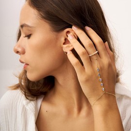 Bezel CZ Alexandrite Hand Chain Bracelet 14k Gold Non-Tarnish Birthstone Finger Ring Bracelet for Women 6" to 8" Adjustable length