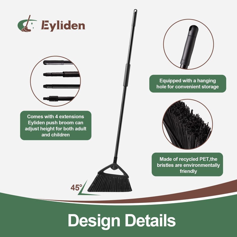 Eyliden Broom, Angle Broom with 57" Long Handle - Fit