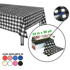 Neatiffy Disposable Plastic Table Cloth Roll | 54 in x 108 Ft Waterproof Tablecloth | Table Cover for Rectangle, Square, Round Oval Tables | Picnic, Party, Banquet, Birthdays - Black Checkered