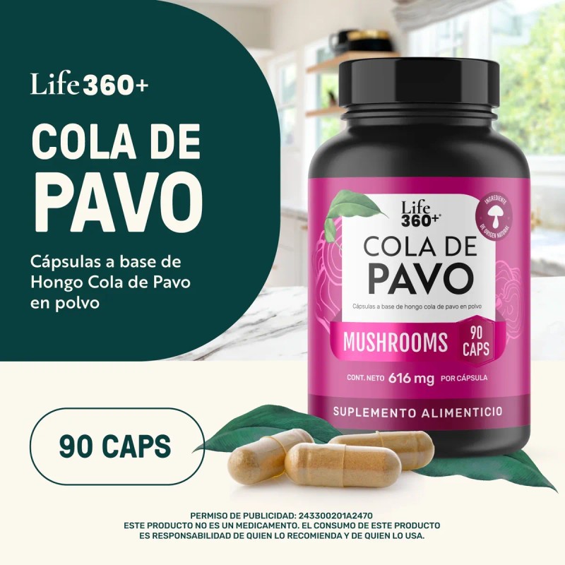 Cola De Pavo Life 360 90 Cpsulas Con Hongo Cola