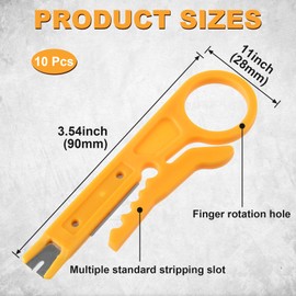Pndeyo 10pcs Mini Wire Stripper with Secure Finger Loop, Small Cable Stripper Cutter Tool, Wire Punch Down Tool for Diameter 5-6.2mm Cables Data Wires- Yellow