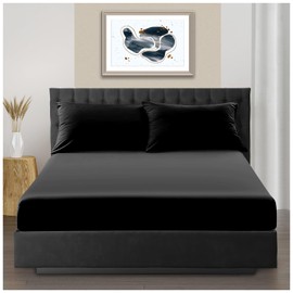 Super Soft King Size Fitted Sheets, Luxury Polyester 25 CM Deep Fitted Sheet, Easy Care & Warm Elasticated Corner Microfibre Bed Sheets, Black