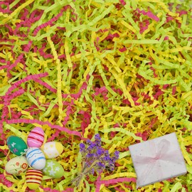 ROSYJUNE 1LB Crinkle Cut Paper Shred Filler Recyclable Gift Wrap Confetti Raffia Grass Shred Paper for Baskets Filler Creative Eggs Decor (Yellow/Green/Pink)