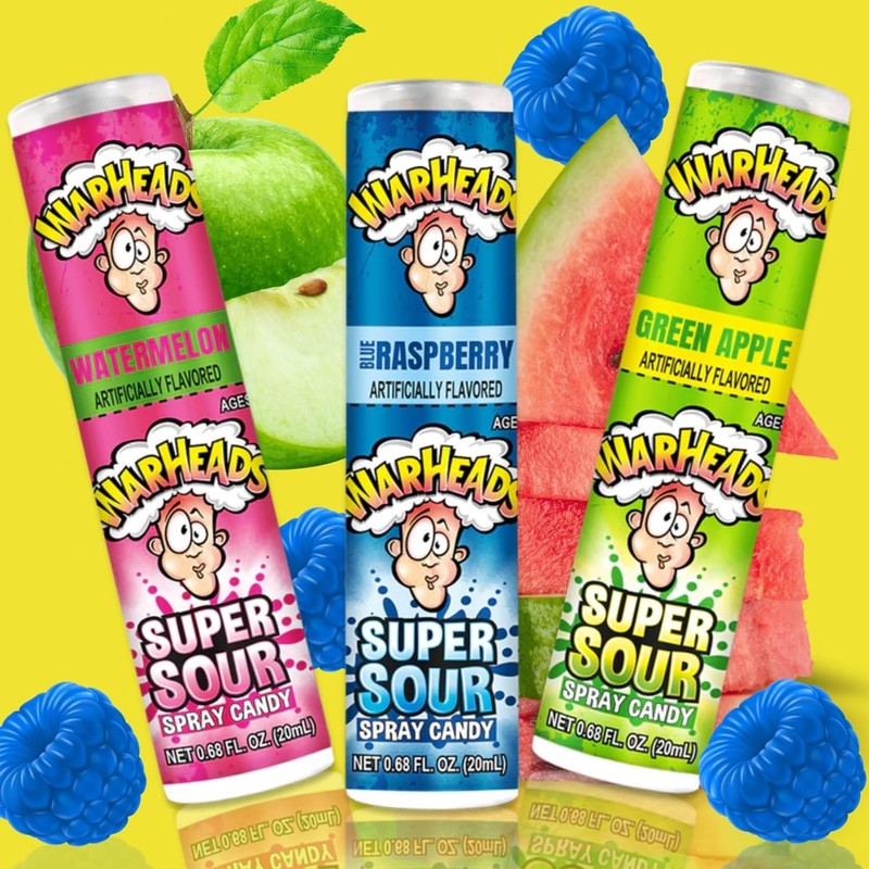Sweetzo Warheads Super Sour Spray Candy, Assorted Fruit Flavors, Fun
