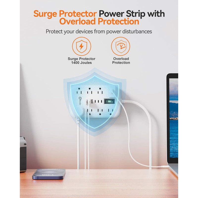 2 Prong Power Strip, OKLEEIC 2 Prong to 3 Prong