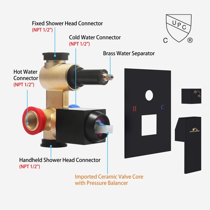 SunCleanse Rainfall Shower Faucet Set Matte Black Shower Combo Set