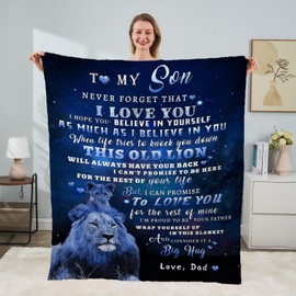 tgruihm to My Son Blanket from Dad, Blue Lion Blanket for My Sons, Son Gifts from Dad, Christmas Father to Sons Birthday Gifts Super Soft Cozy Flannel Blankets for Bed Sofa Decor 80"x60"
