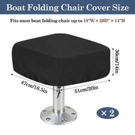 2 Pack Waterproof Boat Folding Seat Covers, Heavy Duty 420D Silver-Coated Oxford Fabric All-Weather Protective Cover for Boat Folding Chairs, 18" W x 20" D x 14" H(Black)