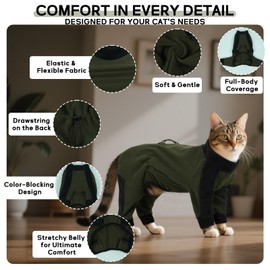 Hjyokuso Cat Jumper for Cats Only, 4-Legged Stylish Cat Hair Sticky Cloth, Kitten Body Suit To Stop Licking, Soft & Snug Fit to Reduce Anxiety, Light Warmth for Cold Floors, L
