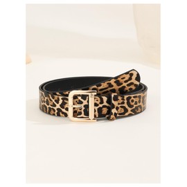 OYOANGLE Women's Vintage Leopard Print Buckle Belts Y2K Fashion Waist Belt for Jeans Pants Coffee Brown 90