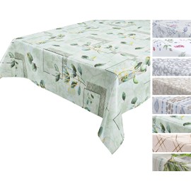 BEAUTEX Oilcloth Tablecloth, Wipe-Clean Tablecloth, Round, Oval Square, Choice of Motif and Sizes (Eucalyptus, Square 140 x 160 cm)