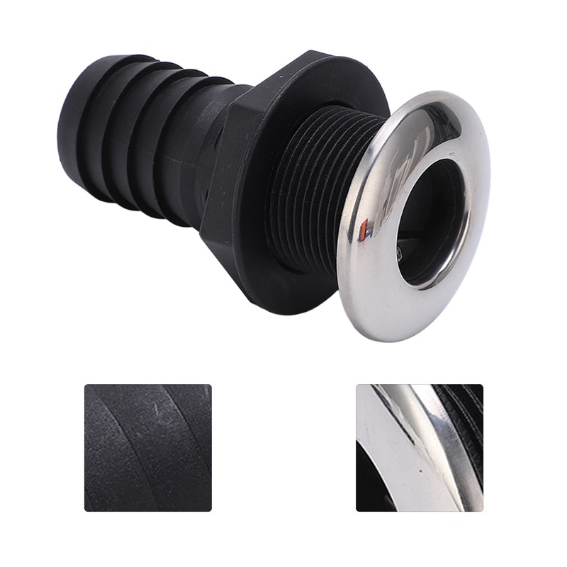 1 1/2in Through Hull Drain Straight Black with Stainless Steel
