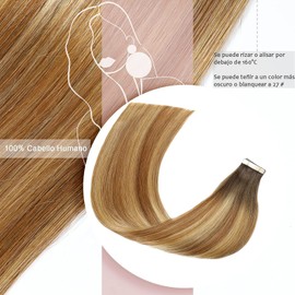 Hotlulana Tape Extensions Real Hair 45 cm 80 g 40 Pieces Ombre Hair Extensions Chestnut Brown to Light Brown Mix Light Blonde Skin Weft Hair Extensions 100% Natural Real Hair Extensions Tape Ins
