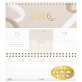 KIND OF HAZEL Desk Calendar 2026 Landscape Weekly Planner with To-Do Lists, Notes, Birthday Calendar, Affirmations, Spiral Bound, Gold Foil Embossing Desk Calendar, Beige