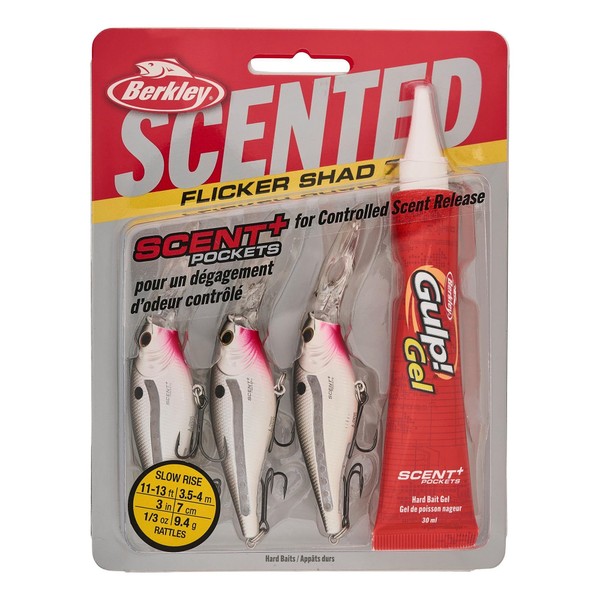 Berkley Scented Flicker Shad Pro 3 Pack Fishing Lure, Pearl