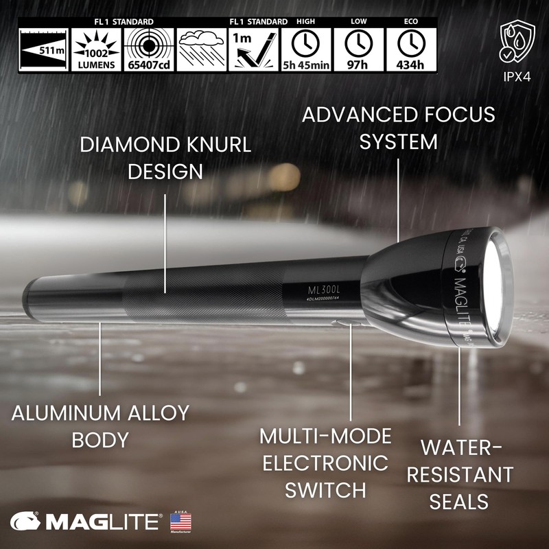 MagLite ML300L 4D LED Flashlight – 1002 Lumens, Long Runtime,