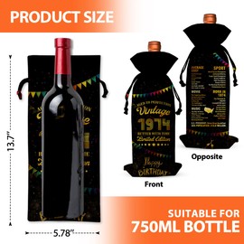 50th Birthday Gift Wine Bag, Vintage 1974 Wine Bag, Birthday Gifts for Women Men, 50 Years Old Gifts for Her Him Grandpa Grandma Best Friend Coworker, Gifts for Birthday Anniversary Party