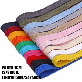 50 Meters Cotton Ribbon Herringbone Webbing Trim Fabric Tape Tapestry for Bias Binding Gift Wrapping Embellishment Craft Width 10mm (Yellow)