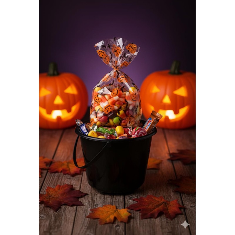 Italpak Sacchetti Trasparenti per Caramelle Halloween, Bustine Cellofan Alimenti, 50