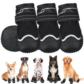 Dricar Dog Shoes, Pack of 4 Non-Slip Dog Shoes, Paw Protection for Outdoors, Dog Boots for Injury with Adjustable Reflective Velcro Fastening for Small, Medium and Large Dogs (7#)