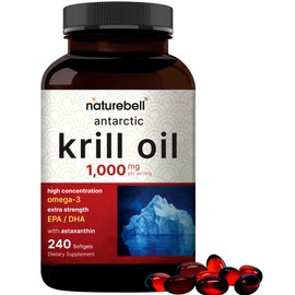 NatureBell Antarctic Krill Oil 1000mg Supplement, 240 Softgels, Natural Source of Omega-3s, EPA, DHA and Astaxanthin - No Aftertaste - Support Heart Health, Mercury Free & Non-GMO