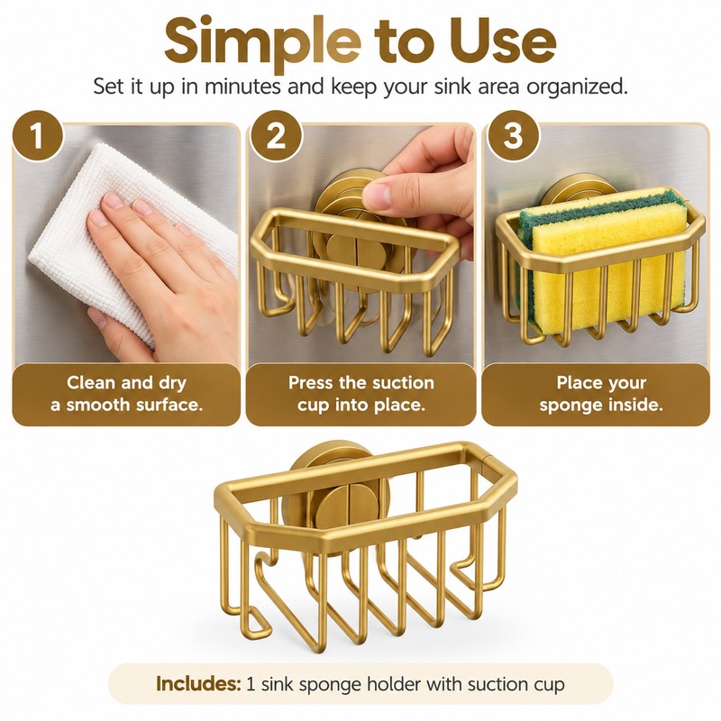 Gold Sink Sponge Holder for Kitchen Organization – Suction Cup