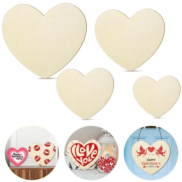 Beeveer 30 Pcs 4 Inch 8 Inch 10 Inch 12 Inch Blank Heart Cutout Unfinished Wood Hearts Slices Wooden Hearts for Crafts Valentine's Heart Shaped Ornaments Door Hanger Decor for Valentines's Day Wedding