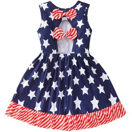 Popshion Girls 4th of July Dress Toddler Girl American Flag Dresses Sleeveless Kids Patriotic Clothes Independence Day Outfits 3-4 Years