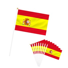 Rotenl Spain Small Mini Flags, 25 Pack Hand Held Spanish Stick Flags with 11.8 Inch Pole, 5.5x8.2 Inch International Country Flags, Festival Events, Parades, Patriotic, Indoor and Outdoor Decorations,