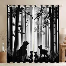 Feelyou Cute Bear Darkening Drapes (2 Panels, 38 x 45 Inch) Wild Animal Curtain for Living Room Rustic Cabin Country Nature Wildlife Bearest 30%-50% Blackout Curtain Grey Window Treatments Room Decor