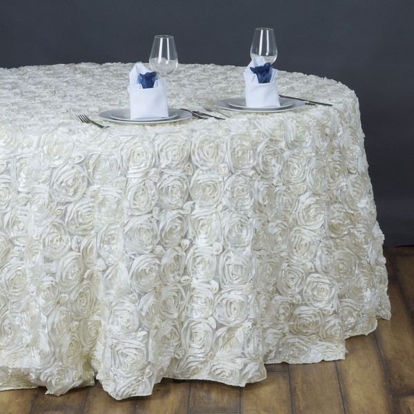 Tableclothsfactory Rosette/Rose Pattern Round Tablecloths 132" - Ivory