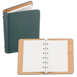 PATIKIL 6 Ring Binder Cover A7 Leather Notebook Binder Mini Refillable Loose Leaf Personal Planner with 50 Sheets of Paper Green