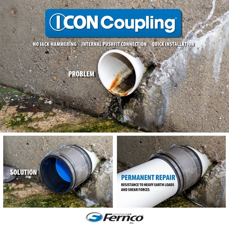 Fernco 4" ICON RC Pushfit DWV Coupling Sheared Off Pipe