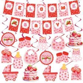 Strawberry Baby Shower Decorations Include A Berry Sweet Baby Is On The Way Banner Hanging Swirls for Strawberry Shortcake Theme Baby Shower Supplies