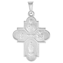 1 1/4 inch Sterling Silver 4-Way Cross Medal Cruciform Necklace for Men & Women Nickel Free Italy 16 inch Chain CRB_60