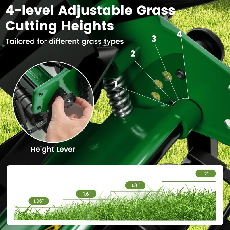 14" Manual Reel Mower w/ 5-Blade 6.6 Gallon Removable Grass