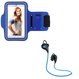Sports Kit for Motorola Moto E6 Plus Smartphone Headphones Bluetooth Sport + Armband Running T6 (Blue)
