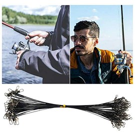 GadgetcKing 25pc Wire Trace Fishing Pike Sea Lure Swivel Link Barrel Hook Line Feeder Eels Rolling Leader Snap Snaps For No Tangle Lure Rig Black 30CM Coated